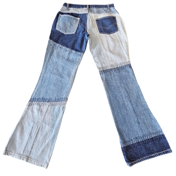 Retro Starwear Med Rise Colorblock Boot Cut Zip Front Accent Stitching Jeans - Picture 12 of 16